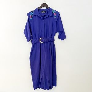Vintage 80s Purple Pleated Dress